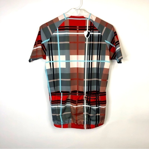 Danny Shane cycling jersey red tartan plaid zip front short sleeves back pockets - Picture 5 of 8